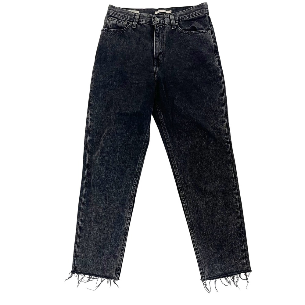 Levis Big E Premium Mom Jean Washed Black High Rise Raw Hem Denim Jeans Size 27